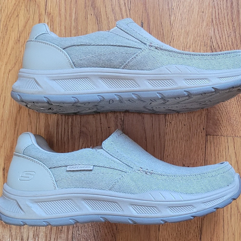 Skechers Taupe (Light Grey) Canvas Slip-On Loafers - Like New